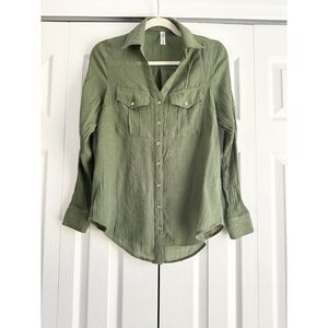 PerSeption Concept Blouse Size S Green Adjustable Long Sleeve